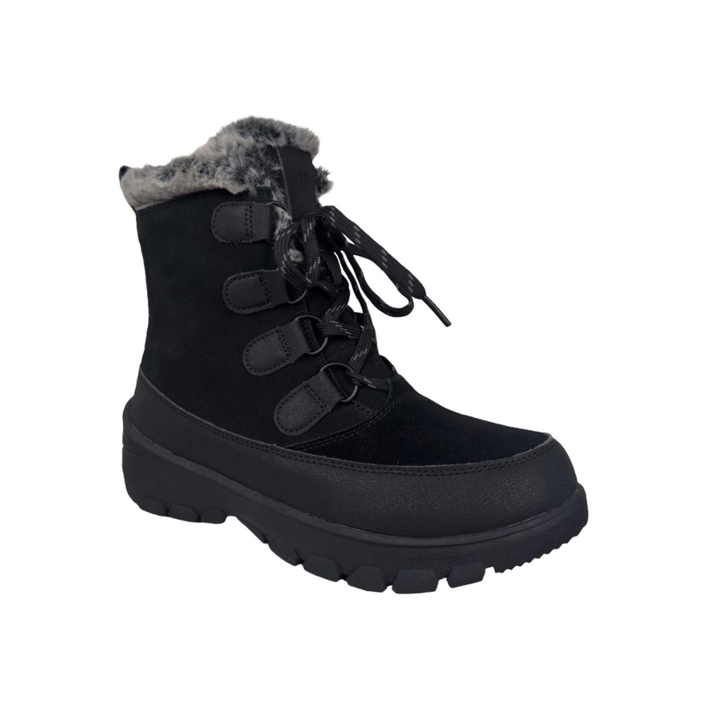 Chunky Black Faux Fur Lined Winter Snow Boots Lace Up Waterproof NWOT Size 7